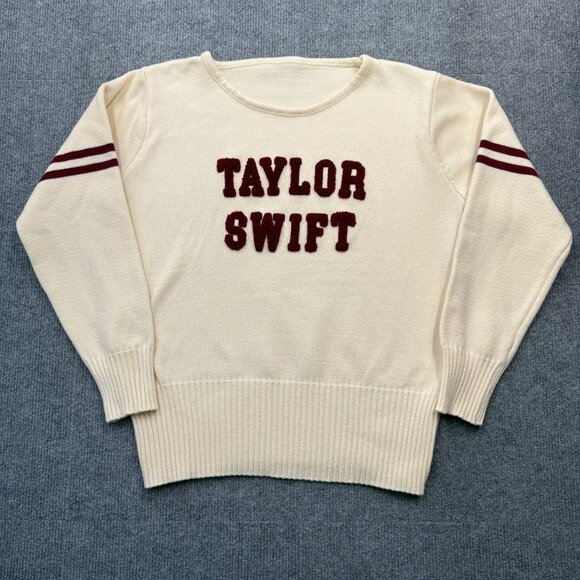 Taylor Swift Knit Varsity Sweater Collegiate Red Era Ivory Maroon Womens S/M - Picture 6 of 12